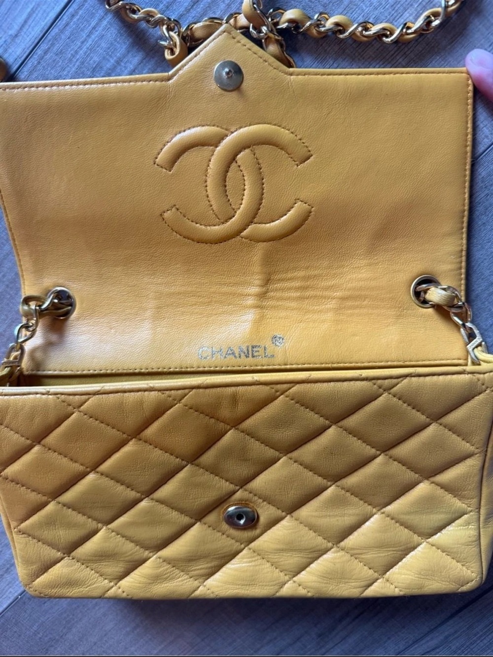 CHANEL Medium Yellow Quilted Leather Classic Double Flap Bag with Gold Chain - Picture 7 of 14